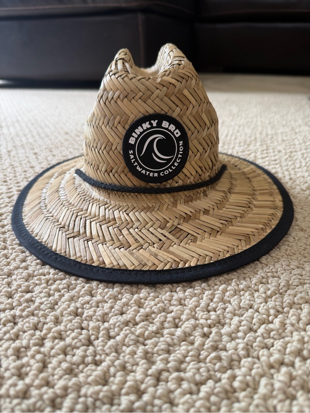Binky bro infant Straw Sun Hat - Natural with Black Trim